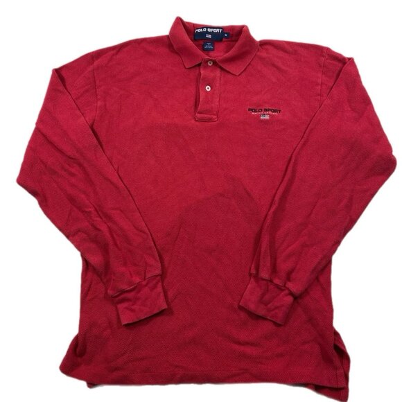 Vintage Polo Ralph Lauren Shirt POLO SPORT Flag Waffle Knit Long Sleeve 90s Sz M - Picture 1 of 4